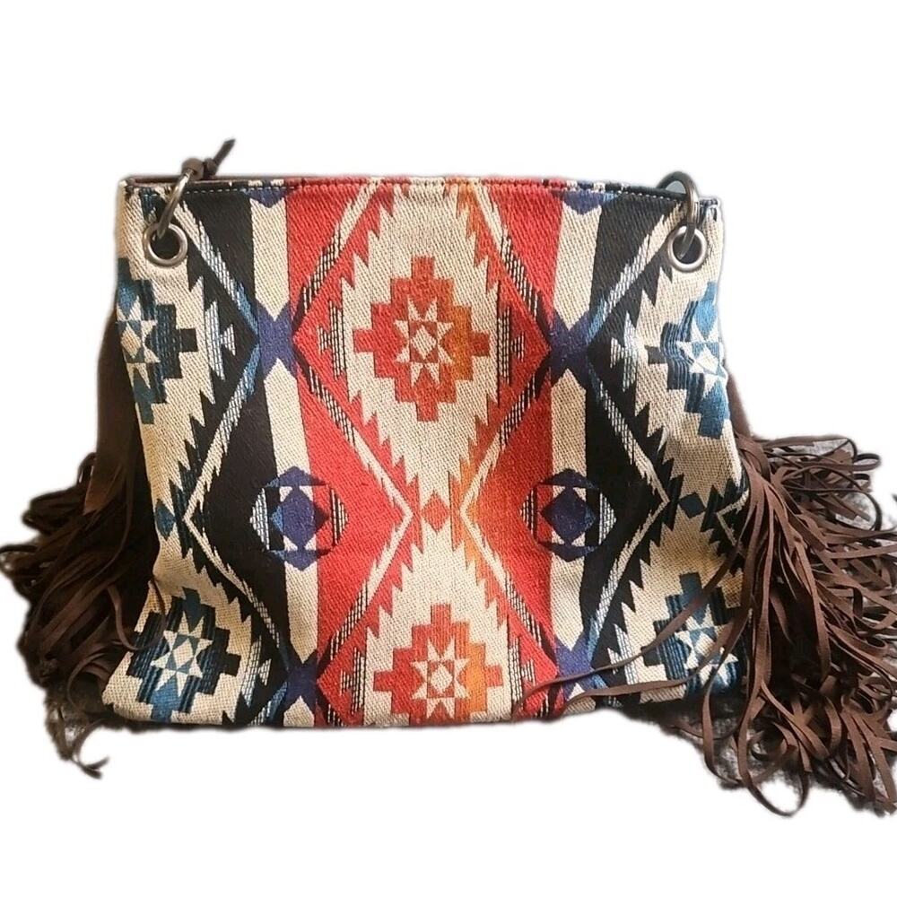 Angel Ranch Western Womens Hobo Bag Conceal Carry Fringe Multicolor Western Boho